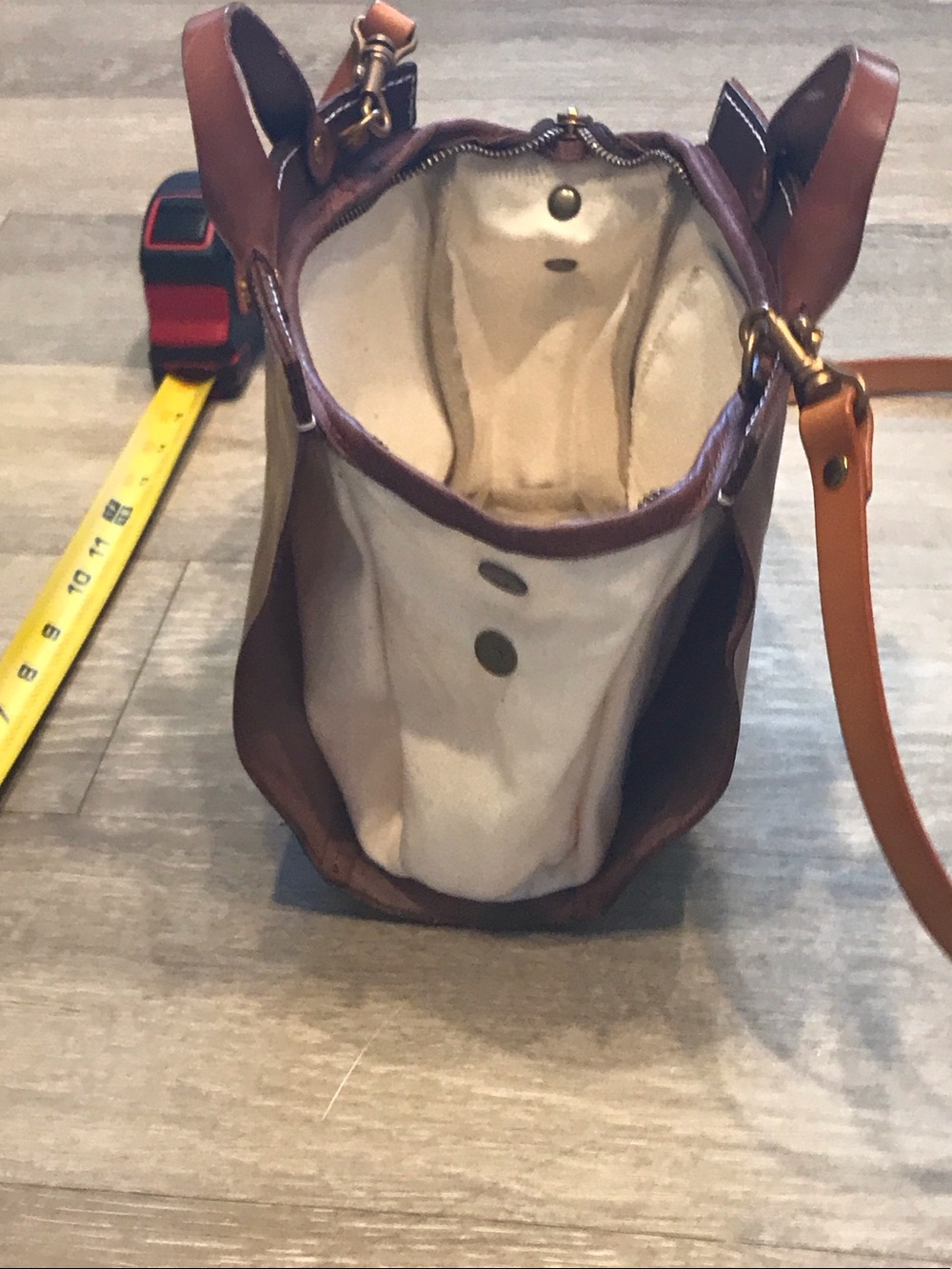 Old Trend Modern Vintage Leather w/Cream Canvas Crossbody Satchel & Top Handle - Picture 7 of 11